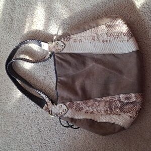 Donald J Pliner Canvas and snakeskin shoulder bag